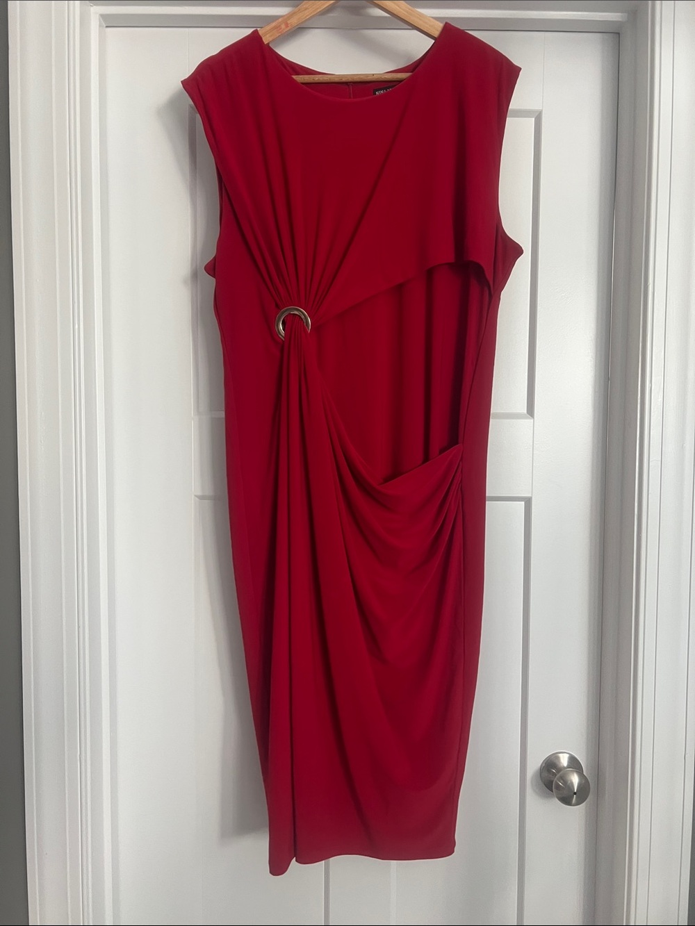 Red Draped Sleeveless Dress with Ring Detail